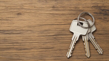 Three Keys on Wooden Background
