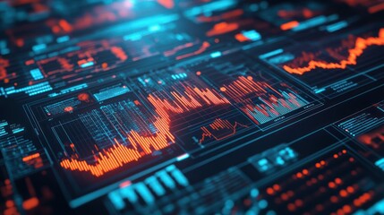 Obraz premium A digital dashboard displaying data visualizations and analytics in vibrant colors.