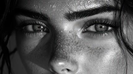 Fototapeta premium Close-up of a Woman's Eyes with Freckles
