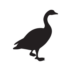 goose isolated on white, Black silhouette of goose. Isolated image of farm bird. Domestic amimal icon. Isolated image