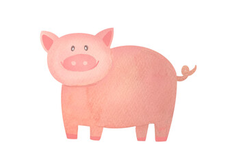 Cute watercolor pig. Hand drawn illustration isolated on transparent background. Funny Farm animal for children, clip art and cut out element design