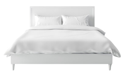 Modern Minimalist Bedroom with White Bedding and Plush Pillows on a Soft Mattress, Perfect for Cozy and Inviting Home Décor Ideas, isolated transparent background