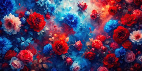abstract red and blue floral backdrop