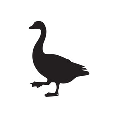 goose isolated on white, Black silhouette of goose. Isolated image of farm bird. Domestic amimal icon. Isolated image