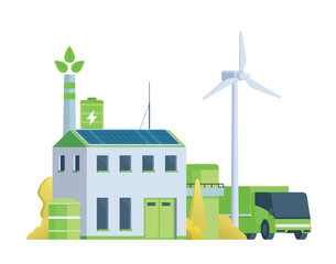 Green sustainable factory building vector illustration, flat style element for city and industry illustration