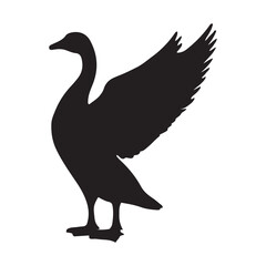 goose isolated on white, Black silhouette of goose. Isolated image of farm bird. Domestic amimal icon. Isolated image
