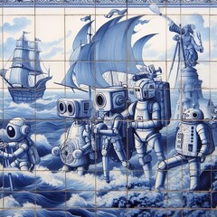 Lisbon in Azulejo Tiles Blue and white tiles forming scenes of r