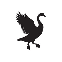 Obraz premium goose isolated on white, Black silhouette of goose. Isolated image of farm bird. Domestic amimal icon. Isolated image