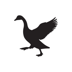 goose isolated on white, Black silhouette of goose. Isolated image of farm bird. Domestic amimal icon. Isolated image