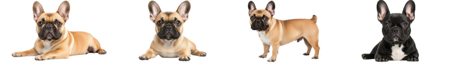 Adorable French Bulldog Puppy Sitting on White Studio Background  Cute playful and curious young brown and black purebred dog posing for a studio portrait shot with a clean simple