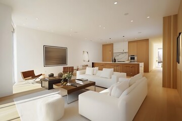 Fototapeta premium Modern Living Room with White Couches and Wooden Accents