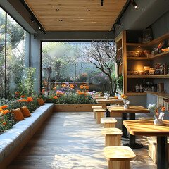 Tanzanian coffee meets Japanese tea cafe, restful. An oasis of calm, a flower garden, and a modern, clean environment