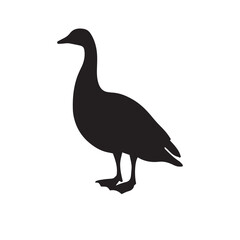goose isolated on white, Black silhouette of goose. Isolated image of farm bird. Domestic amimal icon. Isolated image