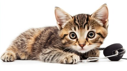 Adorable Young Kitten with Big Ears on White Background