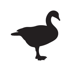 goose isolated on white, Black silhouette of goose. Isolated image of farm bird. Domestic amimal icon. Isolated image