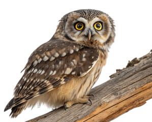 Naklejka premium A baby owl sits on a branch isolated on transparent background