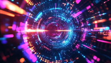 Obraz premium Abstract Neon Lights Circle Tunnel