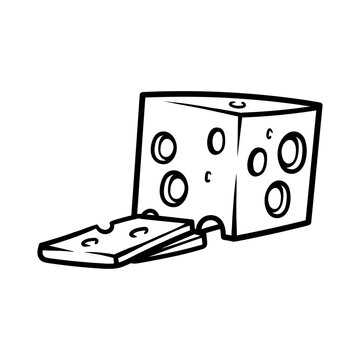 recommend clip art: box of sliced cheese isolated drawing coloring line art style sketch classic vintage design illustration