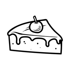 slice of cake with cherry isolated drawing coloring line art style sketch classic vintage design illustration