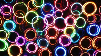 Illuminated Neon Circles on a Dark Background