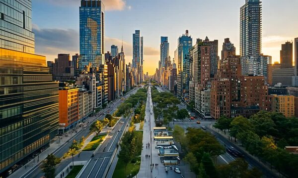 Aerial View of a City Park in Manhattan