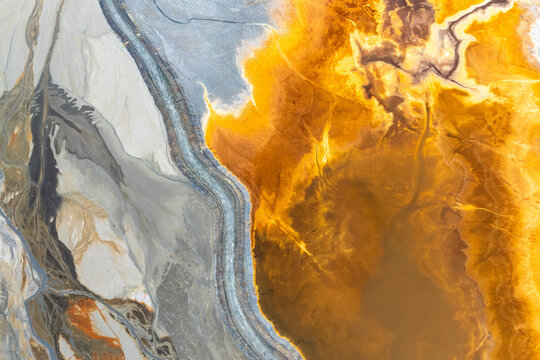 Aerial view of colorful mineral landscape in Riotinto Mines
