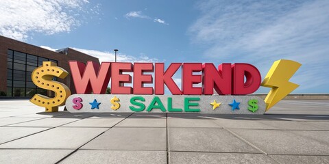 Naklejka premium Weekend Sale 3D Typography Design with Bold Colors and Creative Layout, Perfect for Promotional Materials and Eye-Catching Advertisements, Highlighting Discounts and Seasonal Offers
