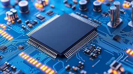 Fototapeta premium Visualization of quantum computing mechanisms in a high-tech environment containing qubits