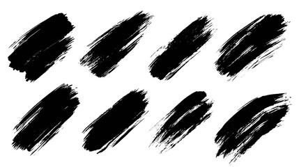 Strokes of black paint, brush, roller, spatula. Collection of brushes Smears of paint on a transparent png background for your design