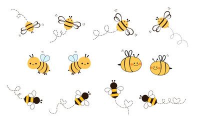 Fototapeta premium Set of flying bee cartoons isolated on white background vector.