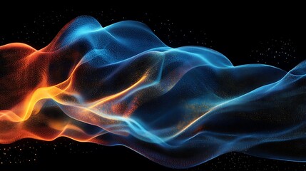 Digital glow wave design with dynamic color changes in shades of blue and orange