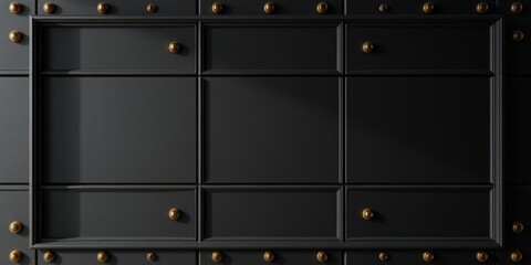 Black 3D wall panels with gold geometric modules, seamless high quality illustration, seamless, high quality
