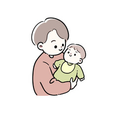 赤ちゃんを抱っこする男性のイラスト