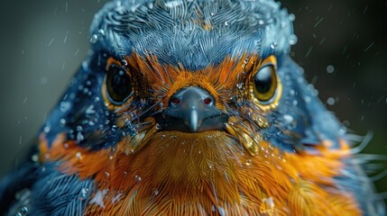 Owl with a big eyes and a long feather in its mouth