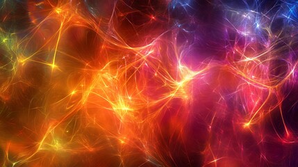 Fototapeta premium Abstract glowing lines forming a digital web with shifting colors and light effects.