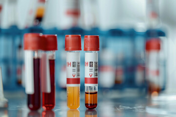 Test tube with blood sample making research in clinical laboratory AI generative