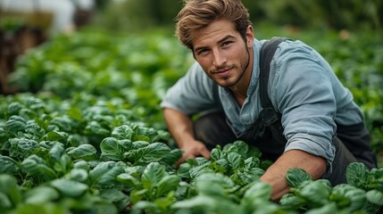 Farmer tending his crops