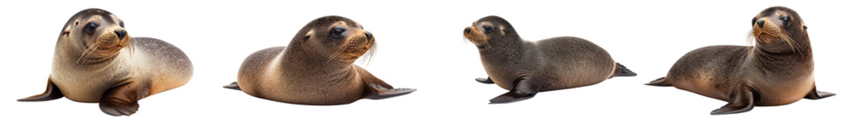 Fototapeta premium Peaceful colony of seals resting and relaxing on a rocky coastal shoreline in their natural marine environment These adorable gray and brown seals are a beautiful sight in the serene
