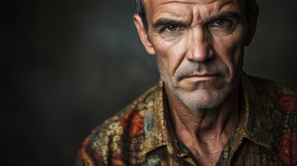 Obraz premium Cultural Contemplation: Middle-Aged Caucasian Man in Eclectic Attire Reflecting on Diversity