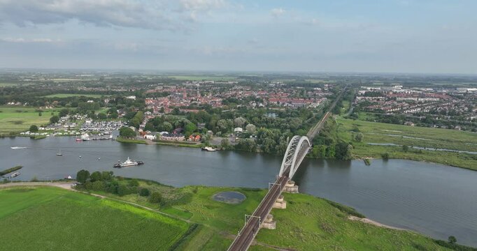 City overview of Culemborg, Gelderland, The Netherlands, aerial drone video.