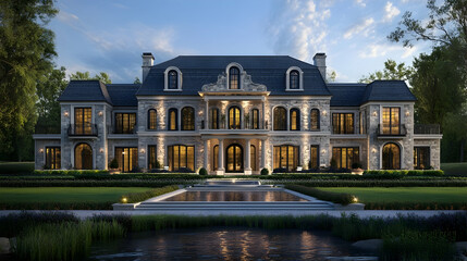 Obraz premium Hudson Valley historic stone estate with apple orchards and river views, restored Dutch colonial manor in Upstate New York