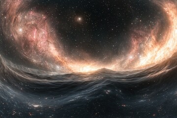 Obraz premium Vast Cosmic Ocean with Starry Skies and Galactic Nebulae, Blending Space and Sea in a Surreal Visual Experience of Celestial Wonders