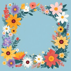 Colorful Floral Border on a Light Blue Background