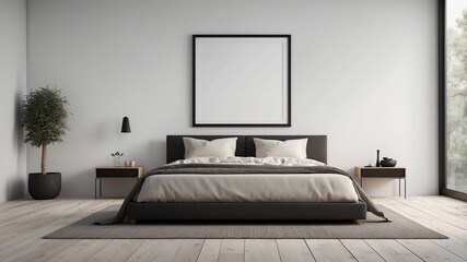 Living room interior with white empty poster on the wall