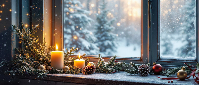 Beautiful winter window banner