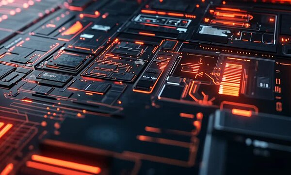 Abstract futuristic digital interface with glowing red lines