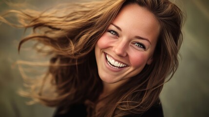 Fototapeta premium Portrait of a Radiant Danish Woman in her 20s with a Joyful Smile in Soft Illumination