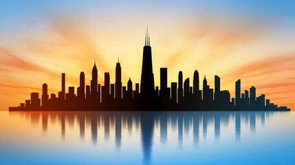 Obraz premium Stunning Cityscape Silhouette at Sunset Urban Skyline Reflection