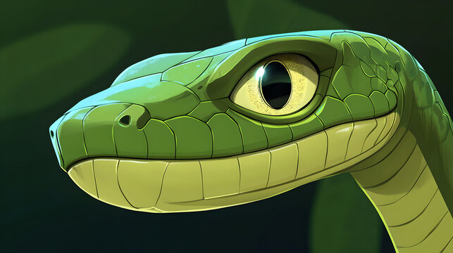 The head of the green snake