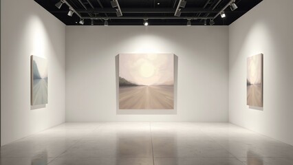 Minimalistic Art Gallery Display Featuring a Large Abstract Painting
